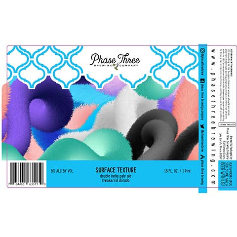 Phase Three Surface Texture DIPA by Phase Three Brewing Company, beer label