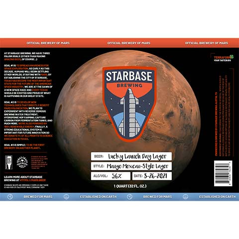 Starbase Lucky Launch Day Lager by Starbase Brewing, beer label