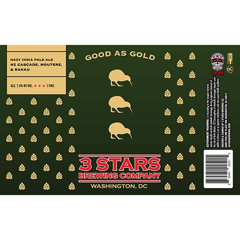 3 Stars Good As Gold Hazy IPA by 3 Stars Brewing Company, beer label