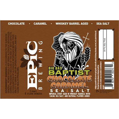 Epic Big Bad Baptist Chocolate Caramel Sea Salt Imperial Stout by Epic Brewing Company, beer label