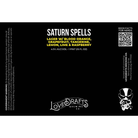 Lovedrafts Saturn Spells Lager by Lovedrafts Brewing Co., beer label