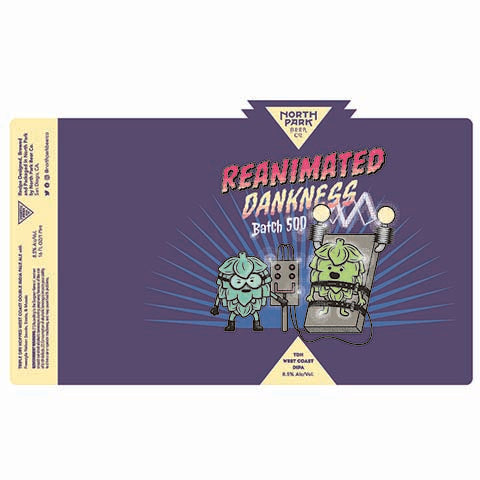 North Park Reanimated Dankness Batch 500 TDH West Coast DIPA by North Park Beer Co., beer label