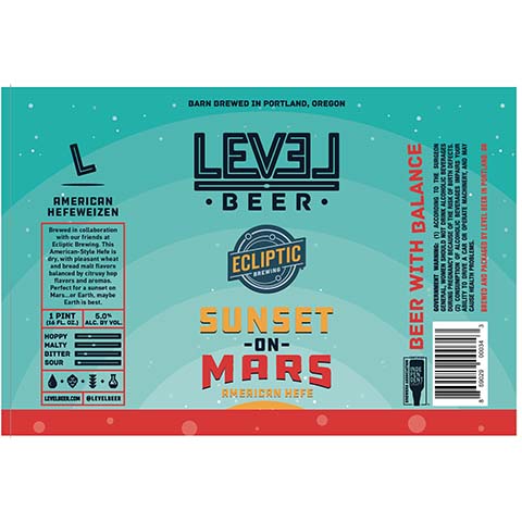 Level Beer Sunset On Mars Hefeweizen by Level Beer, beer label