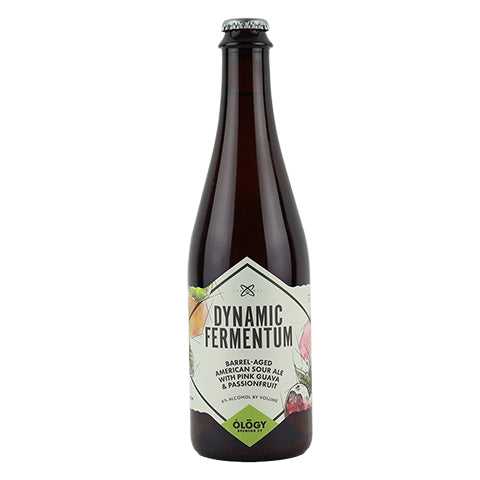 Ology Dynamic Fermentum Barrel-Aged American Sour Ale With Pink Guava & Passionfruit by Ology Brewing Co, beer label
