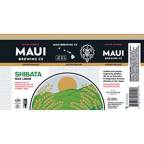 Maui Shibata Rice Lager by Maui Brewing Company, beer label