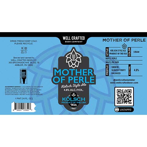 Well Crafted Mother Of Perle Kolsch Ale by Well Crafted Beer Co., beer label
