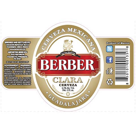 Berber Clara by Suro International Importers Inc., beer label