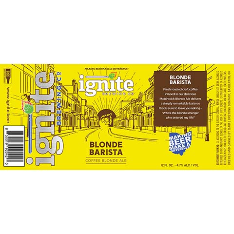 Ignite Blonde Barista Blonde Ale by Ignite Brewing Company, Ltd., beer label