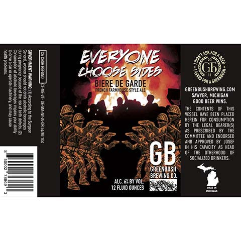 Greenbush Everyone Choose Sides French Farmhouse Style Ale by Greenbush Brewing Co, beer label