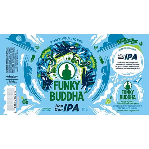 Funky Buddha Hop Gun IPA by Funky Buddha Brewery, beer label