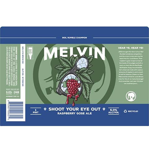 Melvin Shoot Your Eye Out Raspberry Gose Ale by Melvin Brewing, beer label