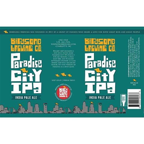 Birdsong Paradise City IPA by Birdsong Brewing Co., beer label
