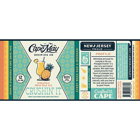Cape May Pineapple Crushin' It IPA by Cape May Brewing Company, beer label