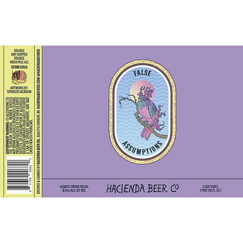 Hacienda False Assumptions DDH DIPA by Hacienda Beer Co., beer label