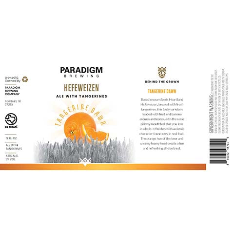 Paradigm Tangerine Dawn Hefeweizen Ale by Paradigm Brewing, beer label