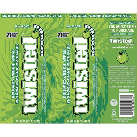 Twisted Tea Around Green Apple by Twisted Tea Brewing Co., beer label