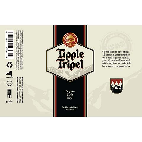 Paradox Brewery Tipple Tripel Ale by Paradox Beer Co, beer label