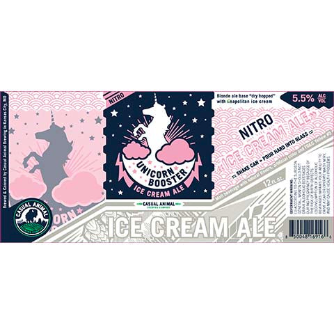 Casual Animal Unicorn Booster Ice Cream Ale by Bushwood, beer label