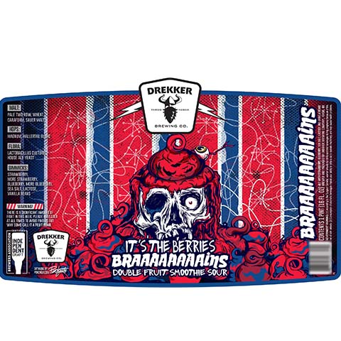 Drekker It's The Berries Braaaaaaaaains Double Fruit Smoothie Sour by Drekker Brewing Company, beer label