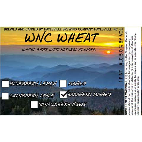 WNC Wheat Habanero Mango by Hayesville Brewing Co, beer label