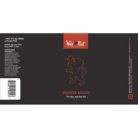 Wild East Sinister Rouge Flanders Red Ale by Wild East Brewing Co, beer label