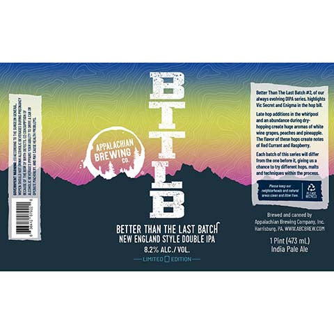 Appalachian Better Than The Last Batch DIPA by Appalachian Brewing Co., beer label