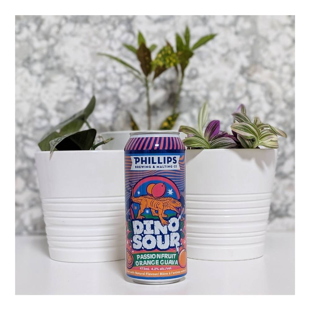 & Malting DinoSour Passionfruit Orange Guava Sour by Phillips Brewing Company, beer label