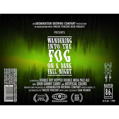 Abomination Wandering Into the Fog On A Dark Fall Night DDH DIPA by Abomination Brewing Company, beer label