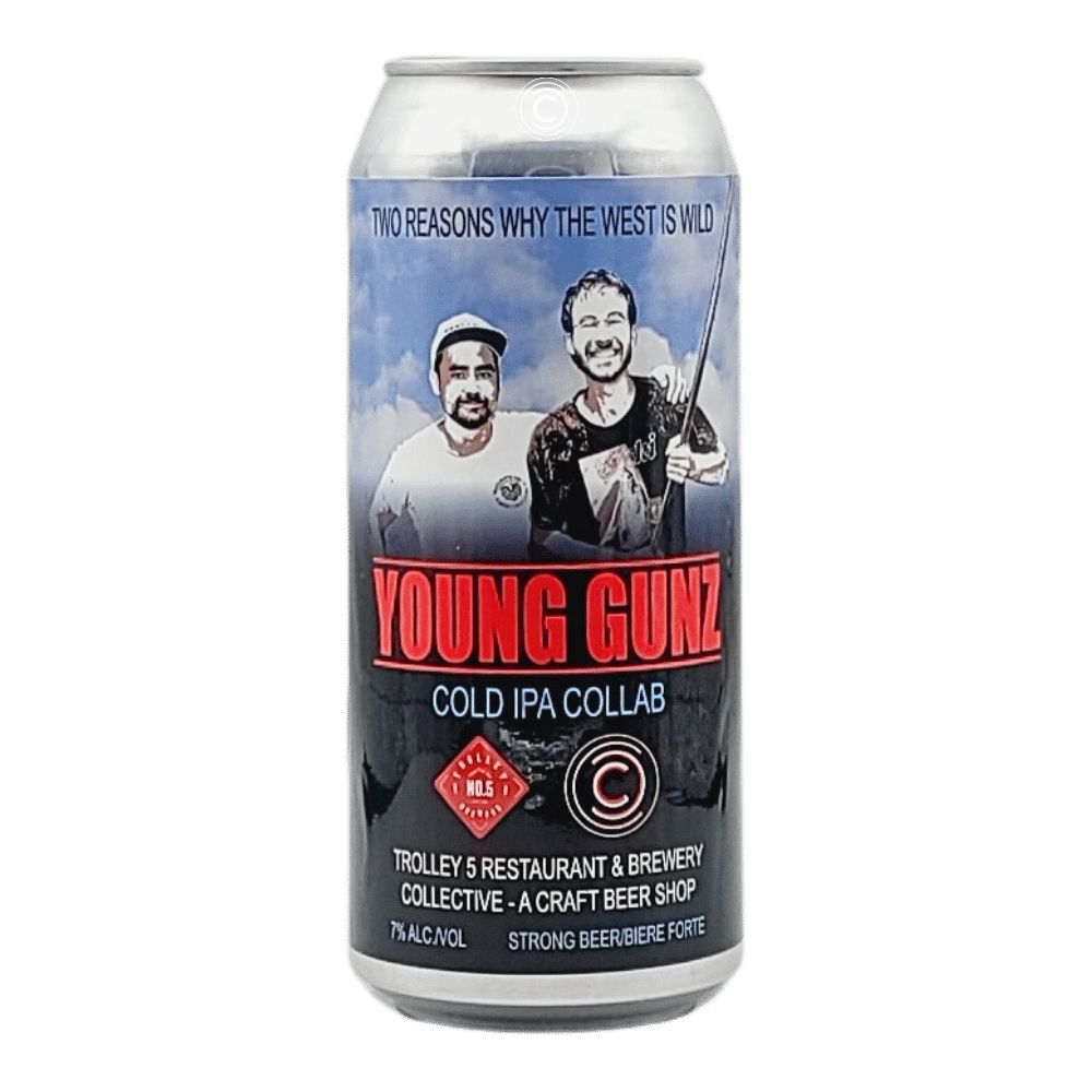 Young Guns Cold IPA Collab by Trolley 5 Brewery, beer label