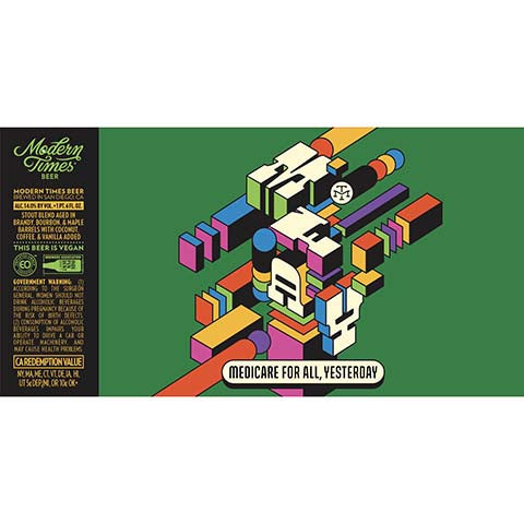 Modern Times Medicare For All, Yesterday by Modern Times Beer, beer label
