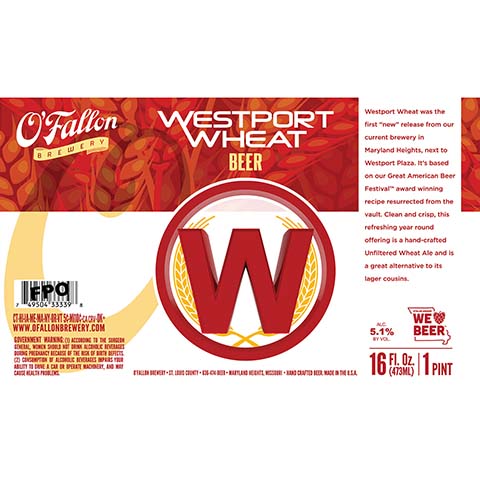 O'Fallon Westport Wheat Beer by O'Fallon Brewery, beer label