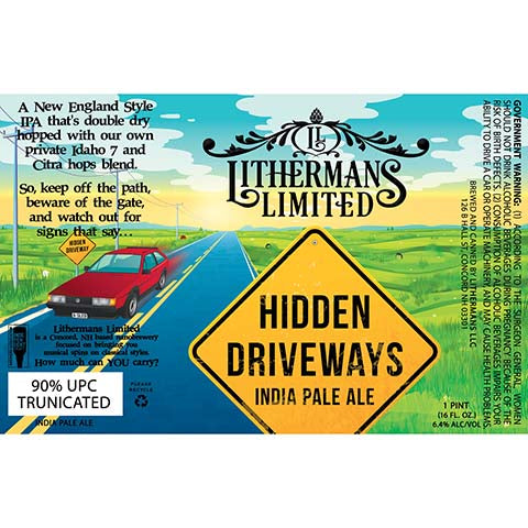 Lithermans Limited Hidden Driveways IPA by Lithermans LLC, beer label