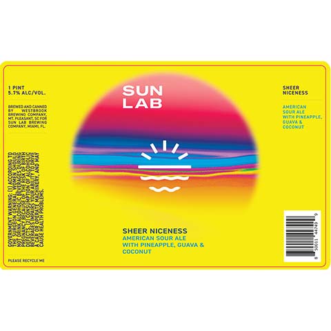 Sun Lab Sheer Niceness Sour Ale by Westbrook Brewing Co, beer label