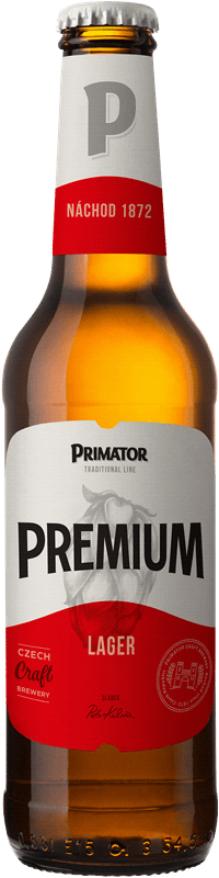 Primator Premium Lager by Pivovar Náchod, beer label