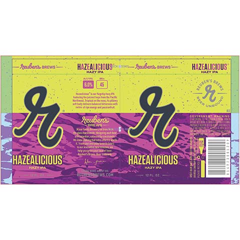 Reuben's Hazealicious Hazy IPA by Reuben's Brews, beer label