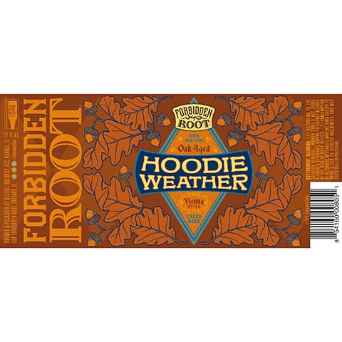 Forbidden Root Hoodie Weather Lager by Forbidden Root Brewing Company, beer label