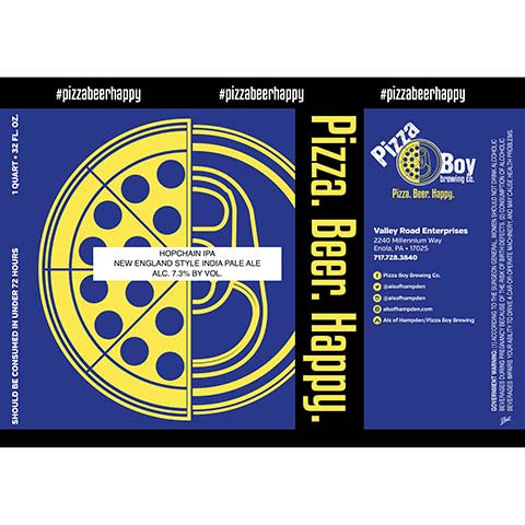 Pizza Boy Hopchain IPA by Pizza Boy Brewing Co, beer label