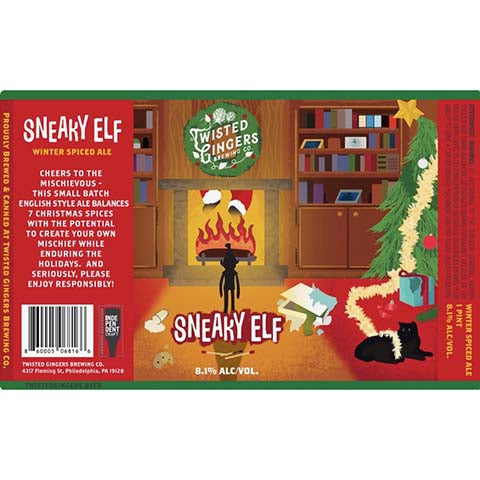 Twisted Gingers Sneaky Elf Winter Spiced Ale by Twisted Gingers Brewing Co., beer label