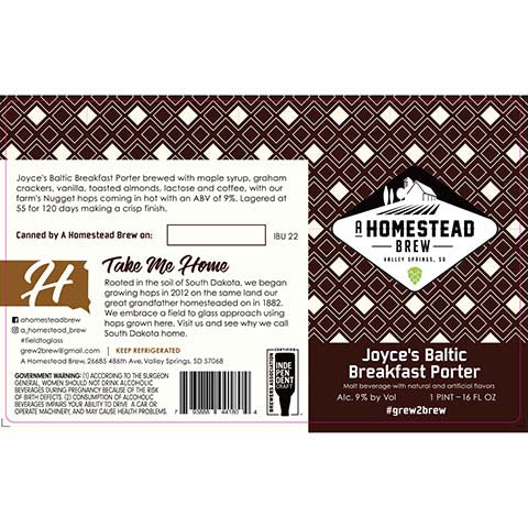 A Homestead Joyce's Baltic Breakfast Porter by A Homestead Brew, beer label