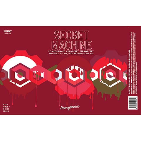 Dewey Beer Secret Machine (Pomegranate, Cranberry, Strawberry) by Dewey Beer Co., beer label