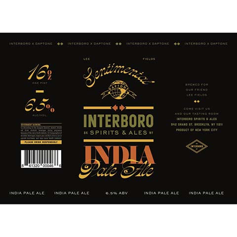 Interboro Sentimental IPA by Interboro Spirits And Ales, beer label