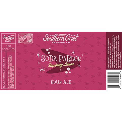 Southern Grist Soda Parlor: Raspberry Lemon Sour by Southern Grist Brewing Company, beer label