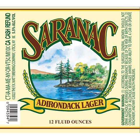 Saranac Adirondack Lager by The F.X. Matt Brewing Company, beer label