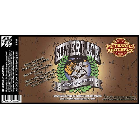 Petrucci Brothers Silverback Oatmeal Stout by Petrucci Brothers Brewing Co, beer label