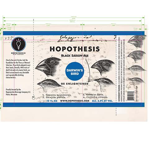 Hopothesis Darwin's Bird Black Saison Ale by Regeneration Beverage Company LLC, beer label