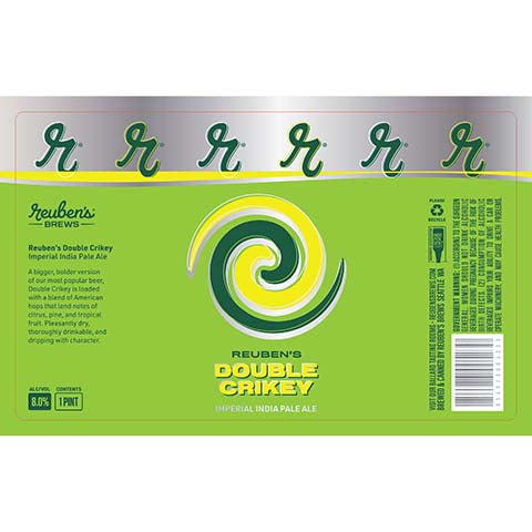Reuben's Double Crikey Imperial IPA by Reuben's Brews, beer label