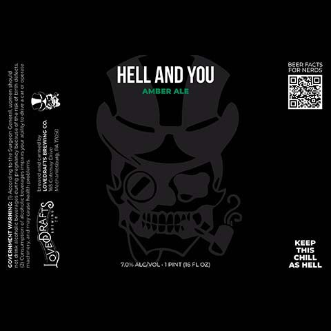 Lovedrafts Hell and You Amber Ale by Lovedrafts Brewing Co., beer label