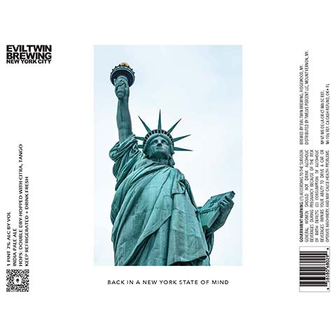 Evil Twin Back In A New York State of Mind IPA by Evil Twin Brewing, beer label