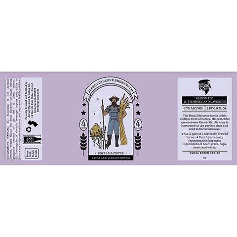 Jersey Cyclone Royal Maltster 4 Year Anniversary Edition Saison by Jersey Cyclone Brewing Company, beer label