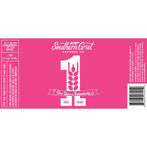 Southern Grist One Year Anniversary DIPA by Southern Grist Brewing Company, beer label